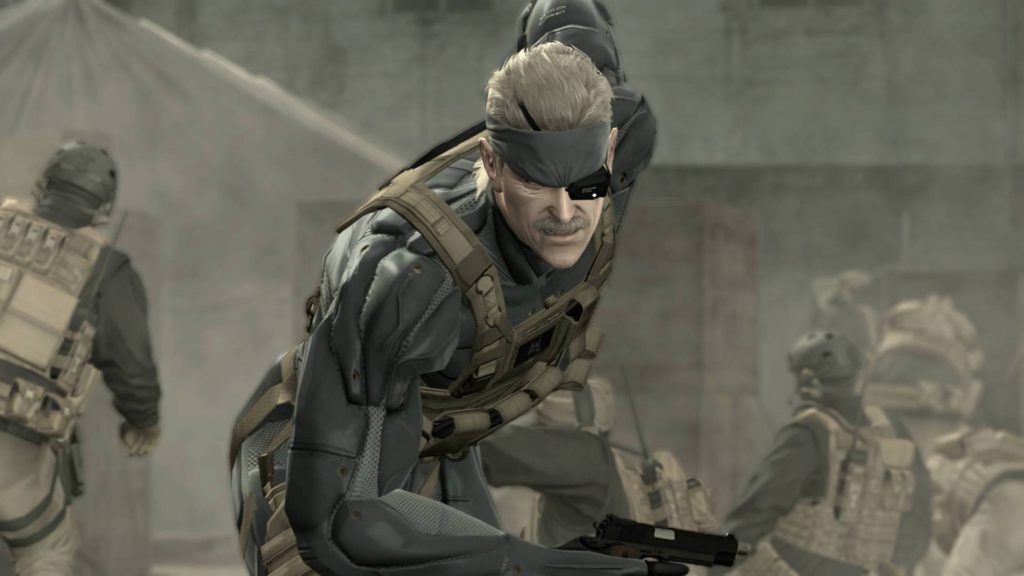 Uma silhueta de Solid Snake em um pôr do sol, símbolo de despedida