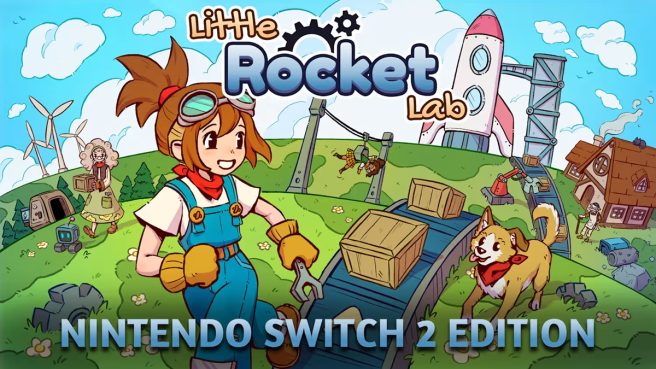 Imagem de gameplay de Little Rocket Lab mostrando um foguete decolando, com gráficos aprimorados.