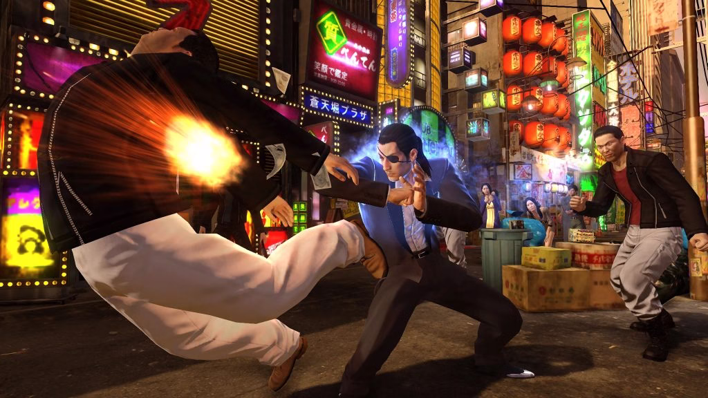 Imagem ilustrativa de Kiryu e Majima em uma cena de Yakuza 0 Director's Cut.