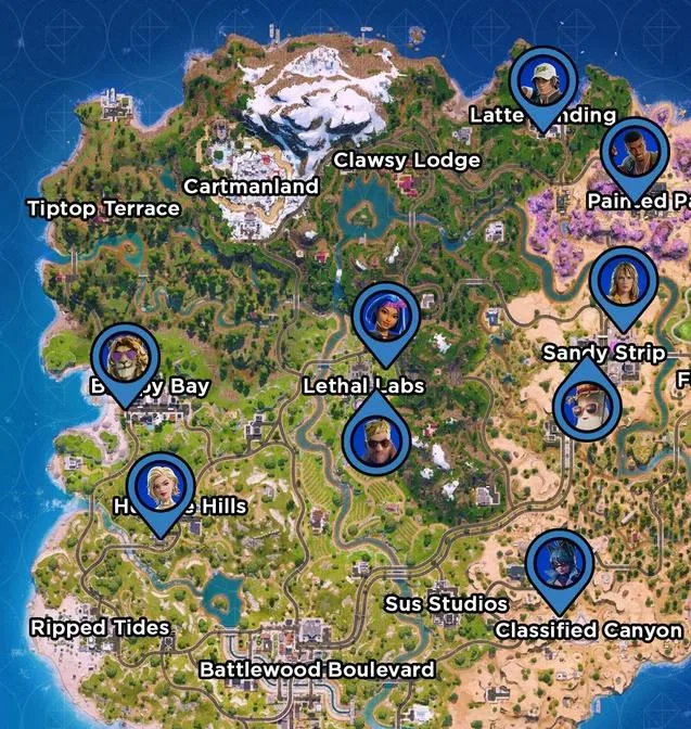 All character locations in Fortnite Chapter 7 Season 1