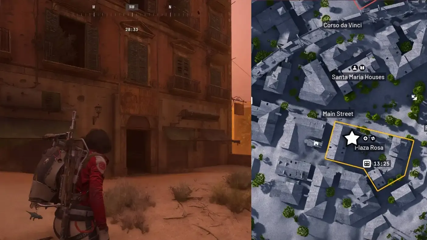 Localização da máquina de café na Plaza Rosa, Buried City, para a missão Espresso em Arc Raiders.