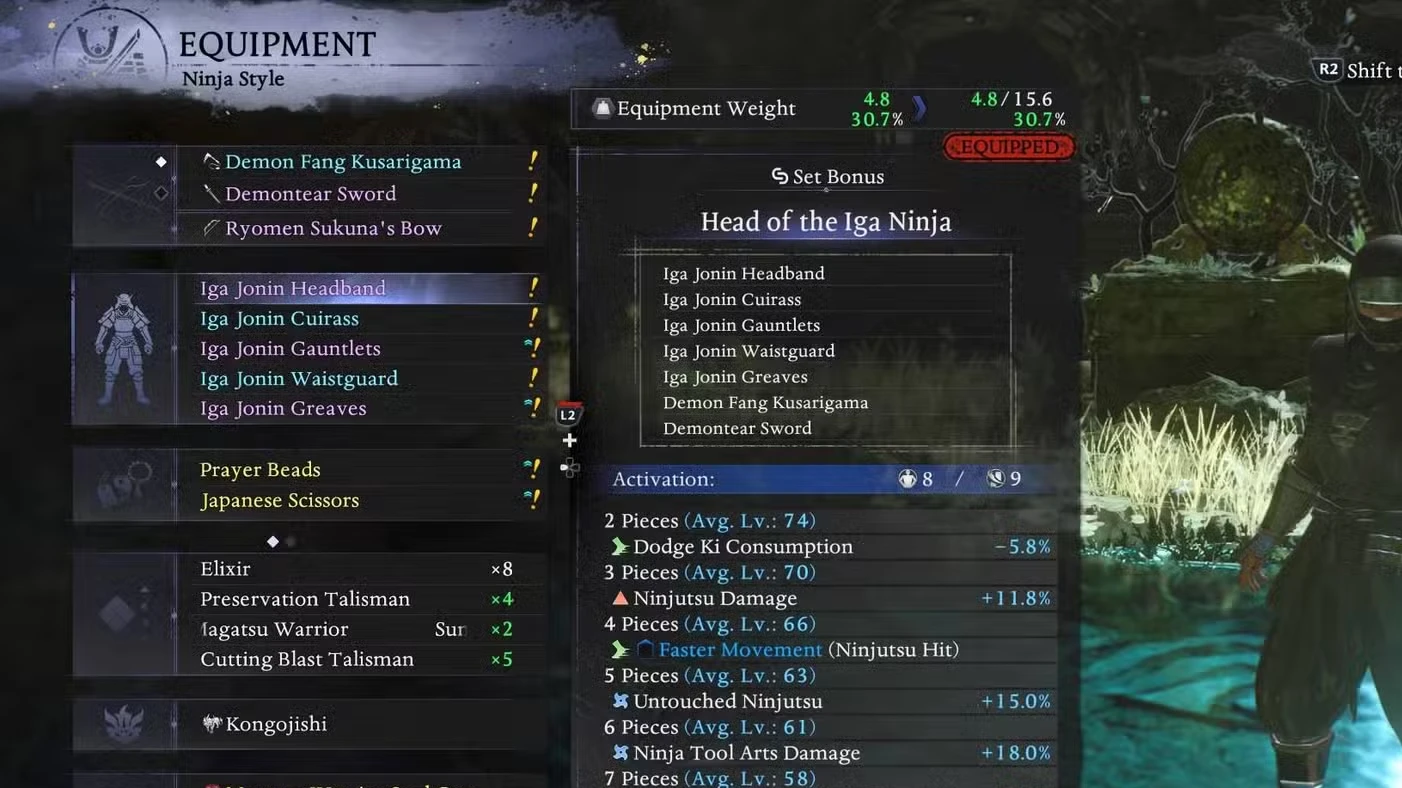 How to see set bonuses in Nioh 3