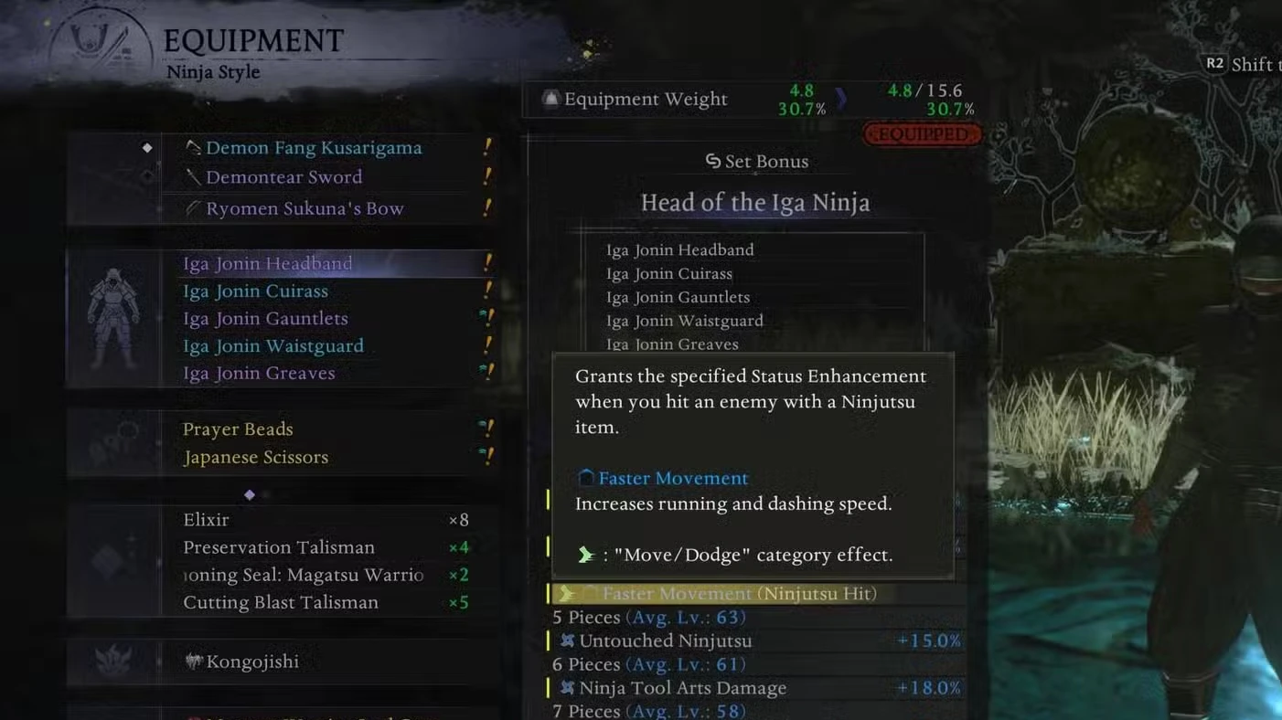 How to see set bonuses in Nioh 3