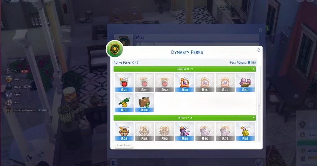 Prestige Perk Cheats in The Sims 4