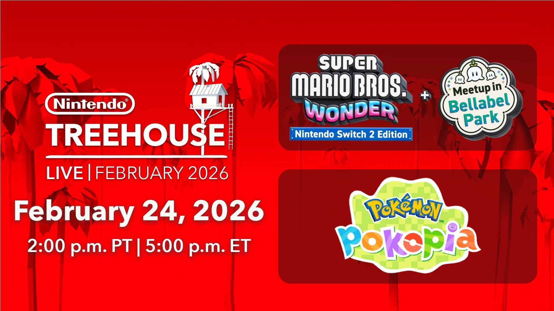 Super Mario Bros. Wonder Switch 2 Edition, Pokémon Pokopia Treehouse Live Announced for February 24