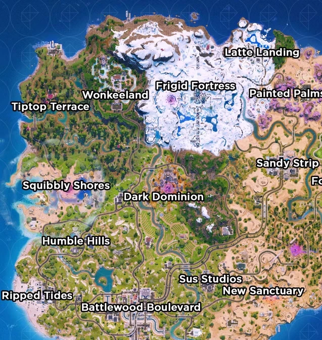 Fortnite Chapter 7 Season 2 map and weapon loot pool