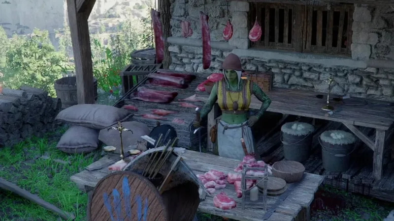 Preparando mingau de peixe em Crimson Desert