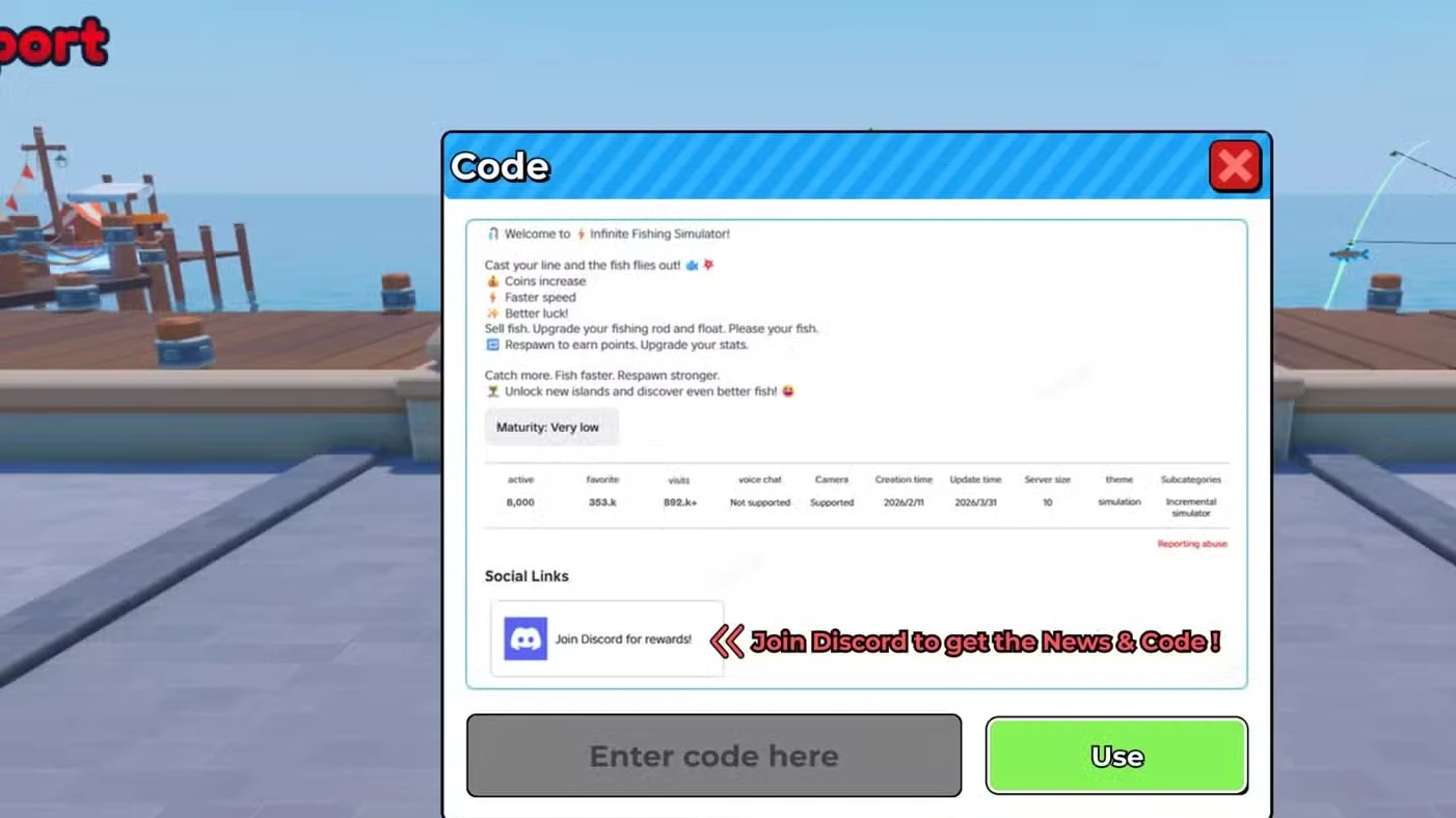 Roblox Infinite Fishing Simulator Codes