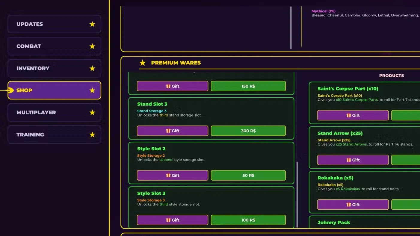 Roblox JoJo’s Bizarre Incremental Codes