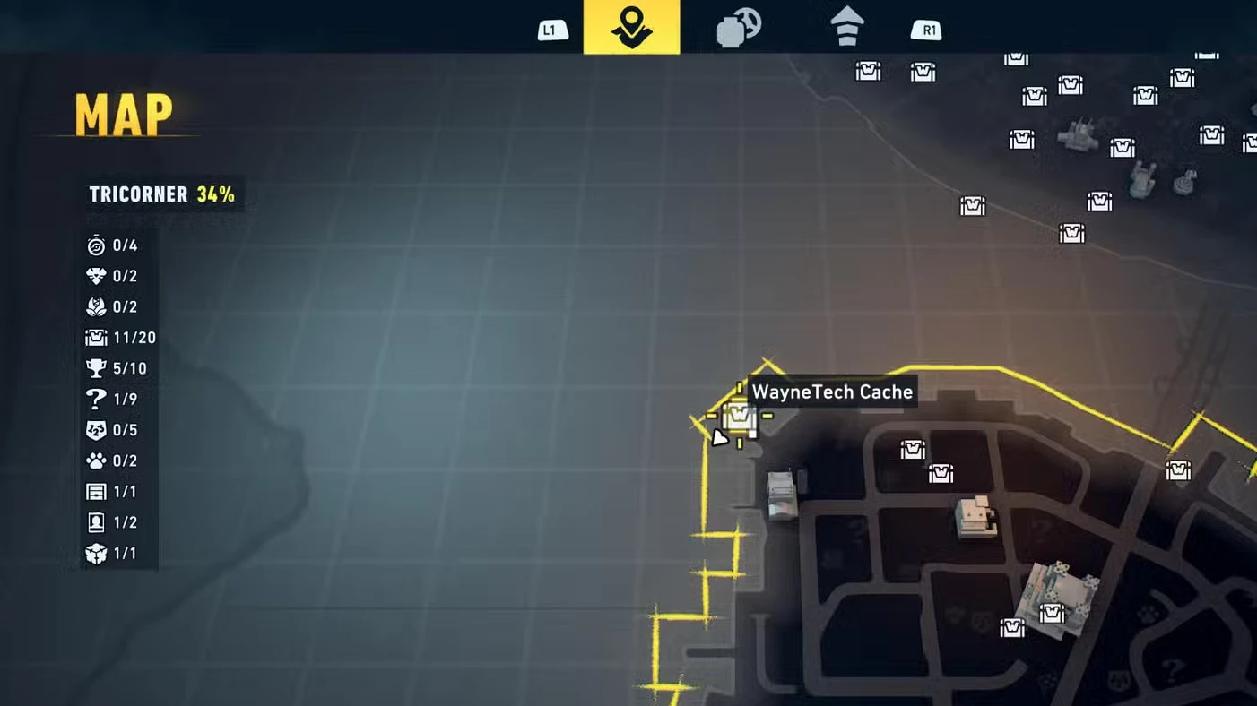All Tricorner WayneTech Caches in LEGO Batman: Legacy of the Dark Knight