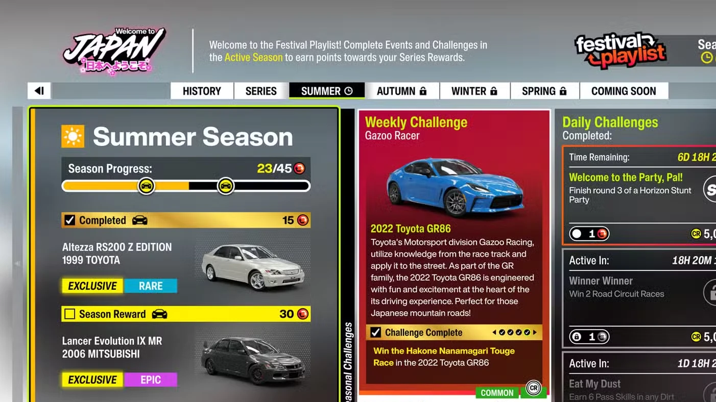 All 'Welcome to Japan' playlist challenges and rewards in Forza Horizon 6
