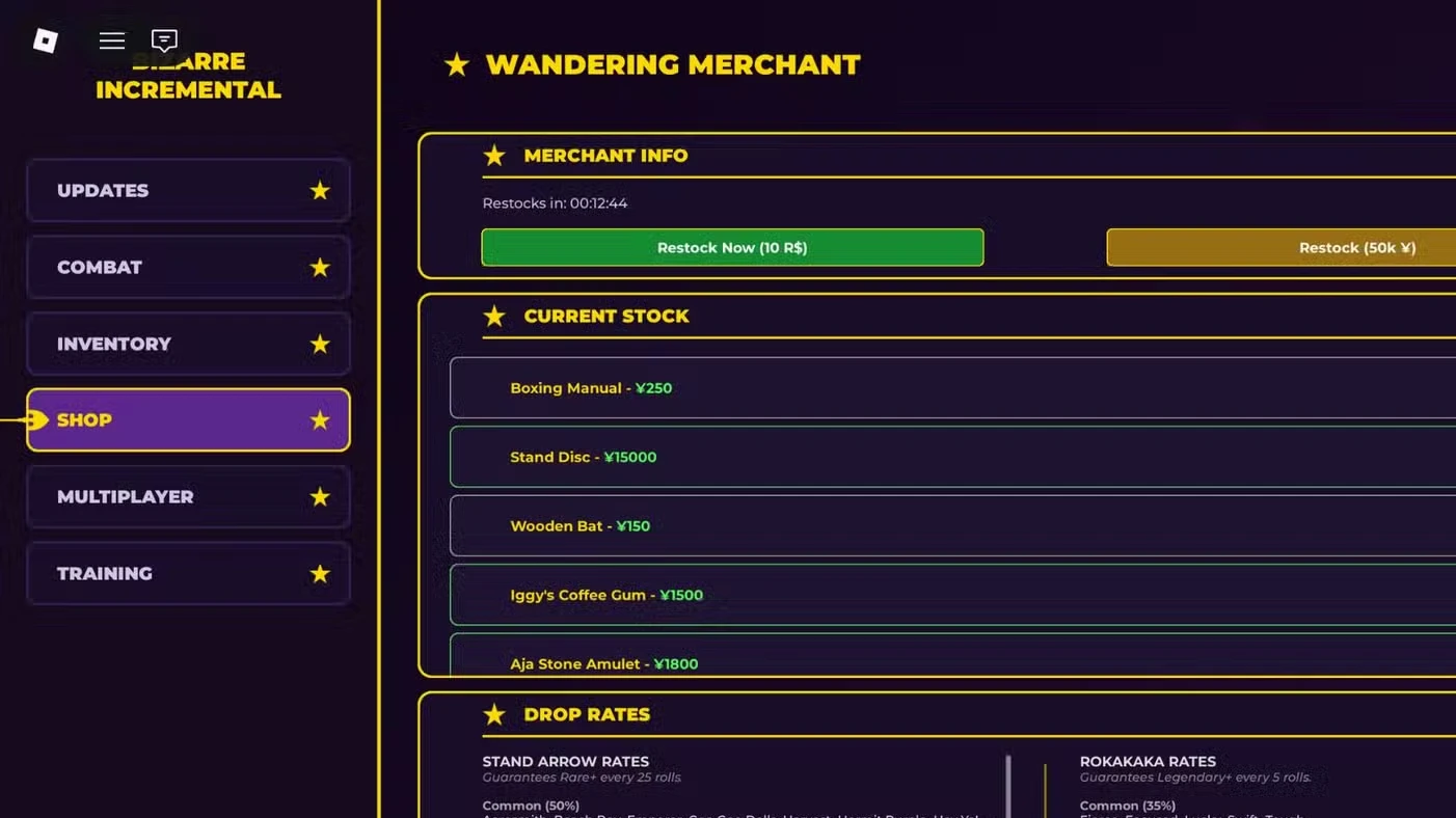 Roblox JoJo’s Bizarre Incremental Codes