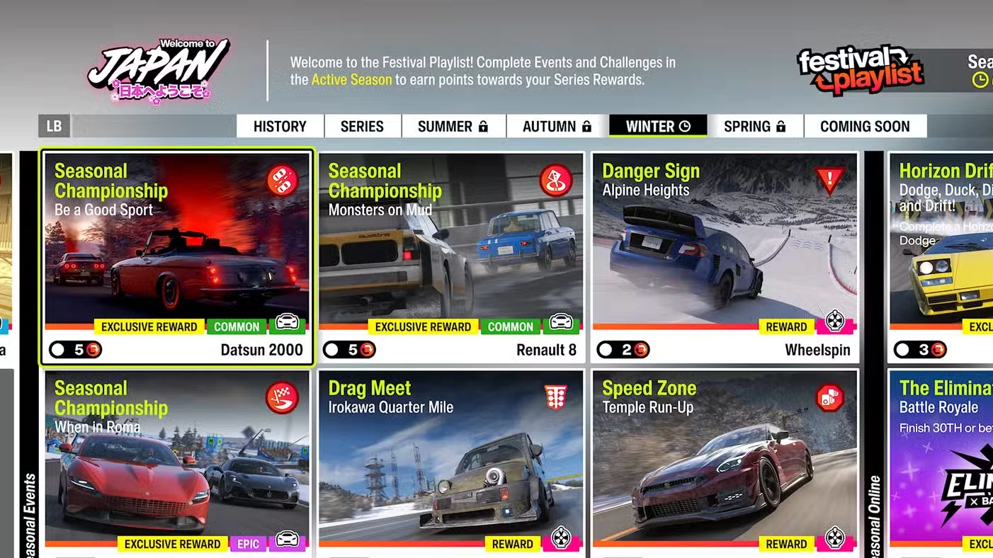 Forza Horizon 6 'Welcome to Japan' Festival Playlist Winter Season Rewards and Challenges