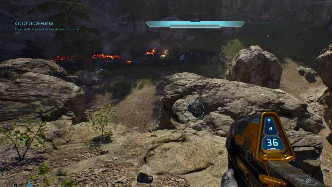 Localização das 3 caveiras e do terminal na missão “Halo” de Halo: Combat Evolved
